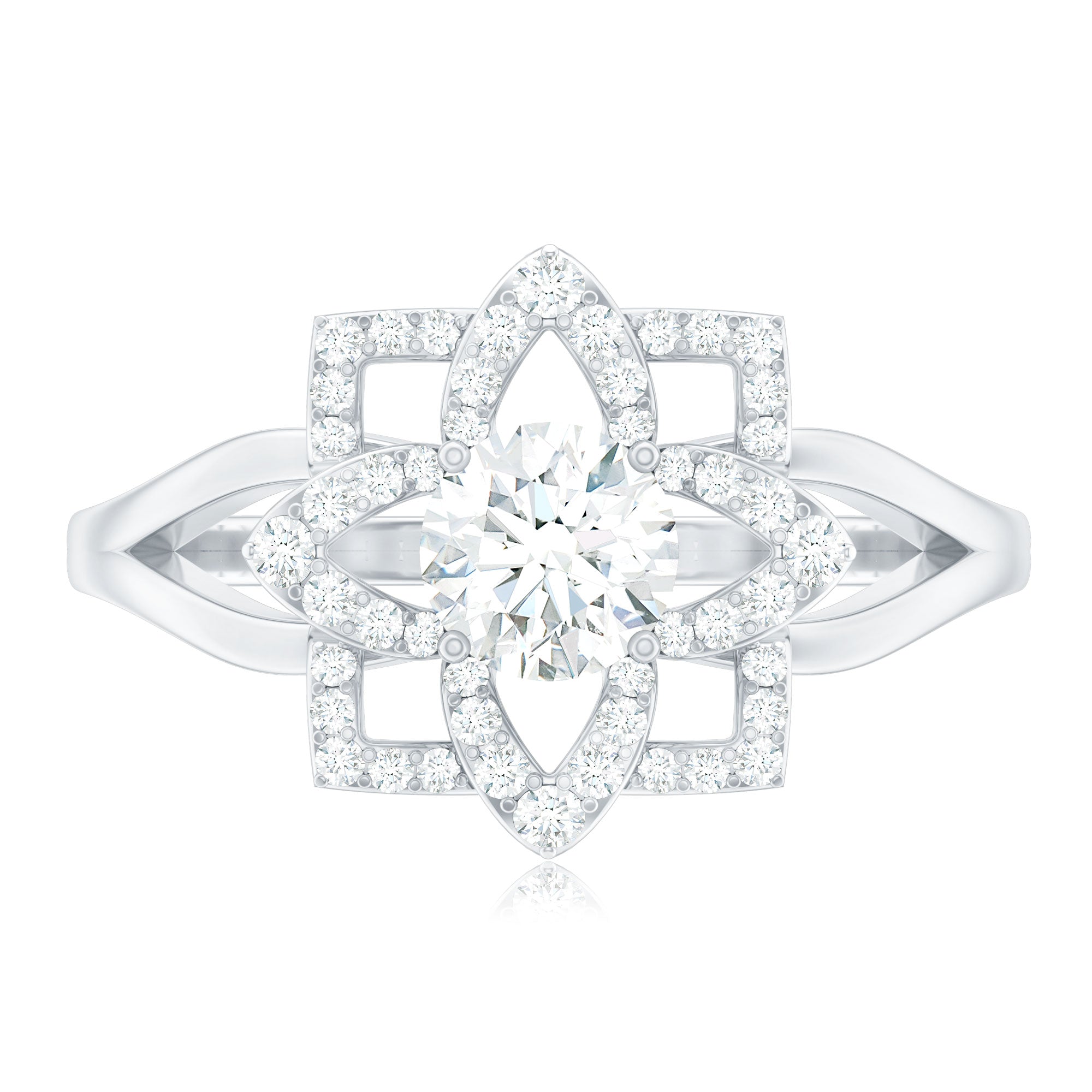 Certified Moissanite Floral Engagement Ring with Split Shank