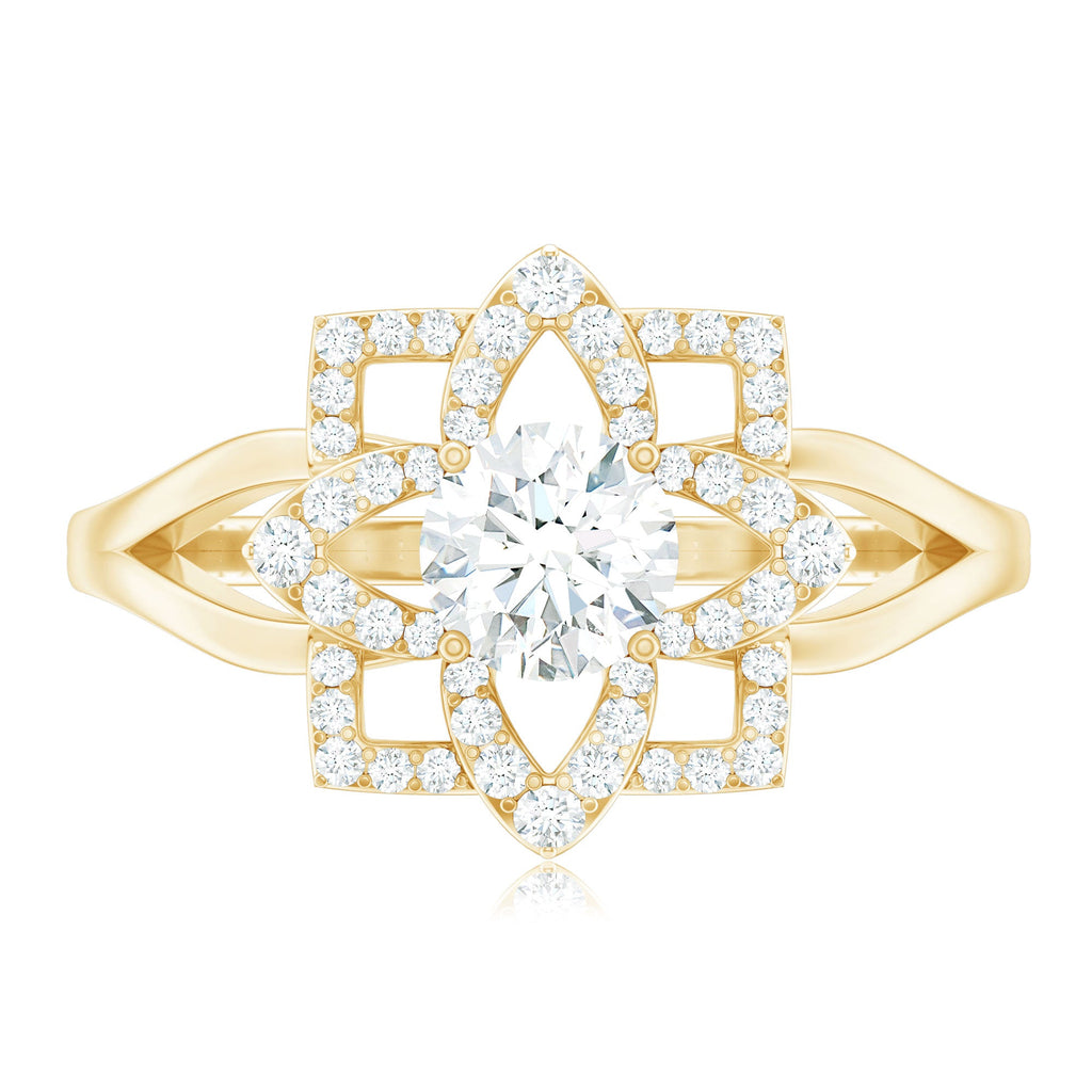 Certified Moissanite Floral Engagement Ring with Split Shank
