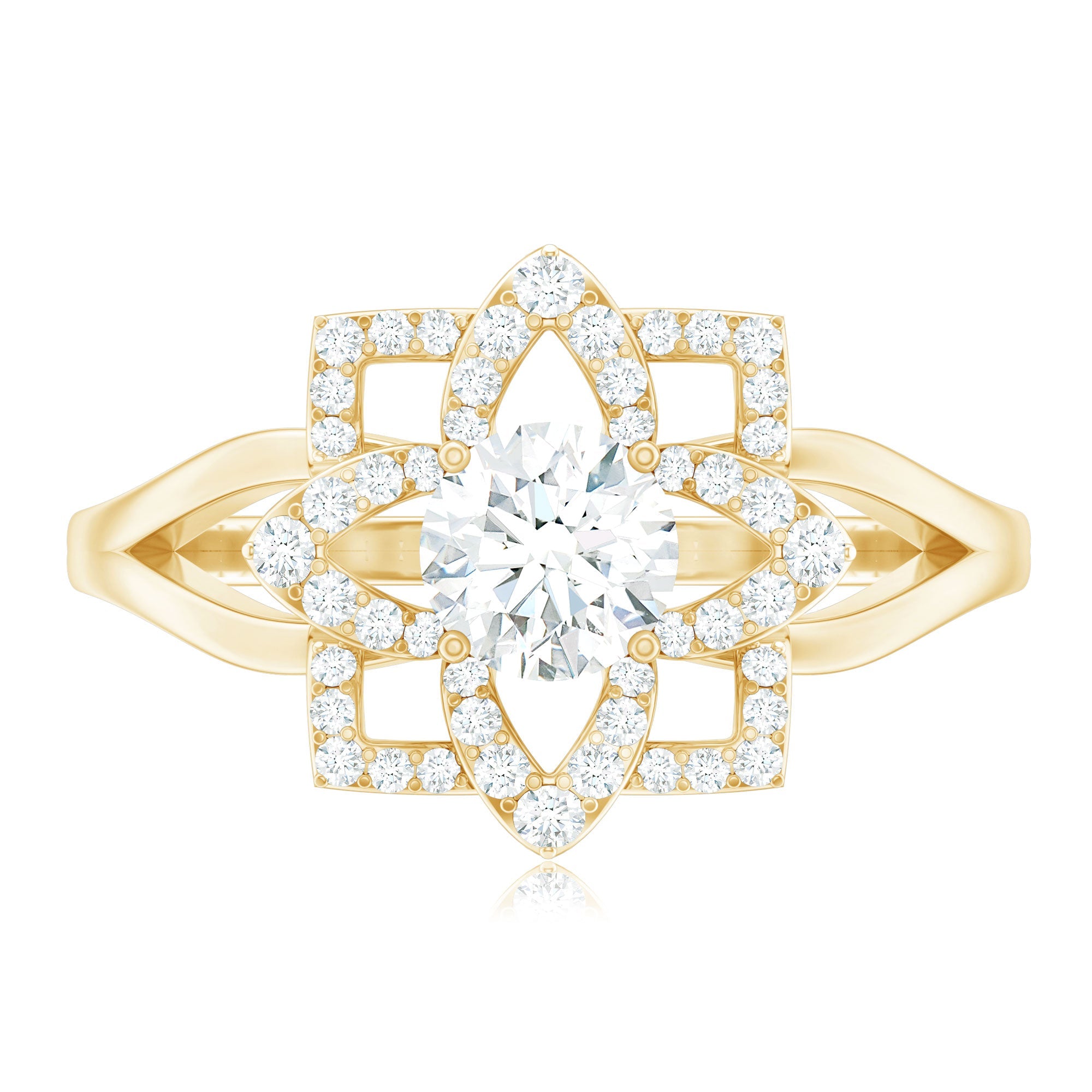 Certified Moissanite Floral Engagement Ring with Split Shank