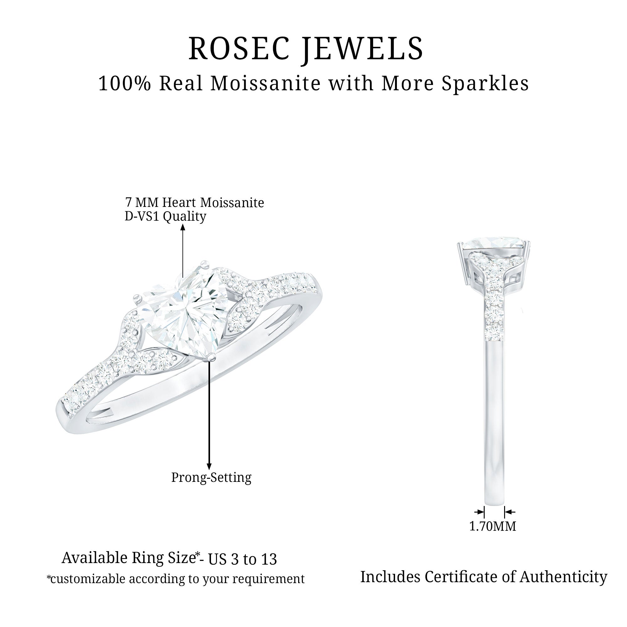 Certified Heart Shape Moissanite Engagement Ring