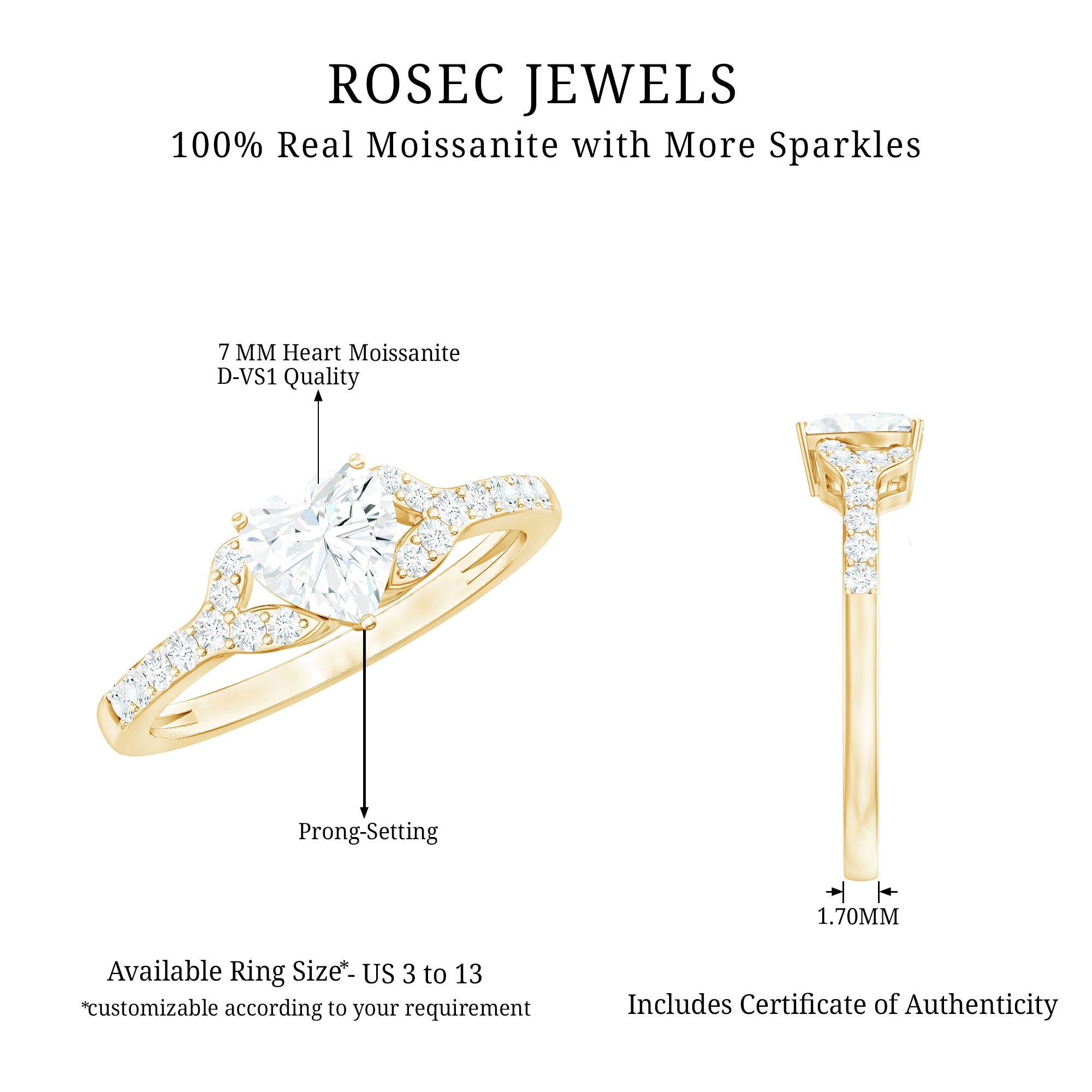 Certified Heart Shape Moissanite Engagement Ring