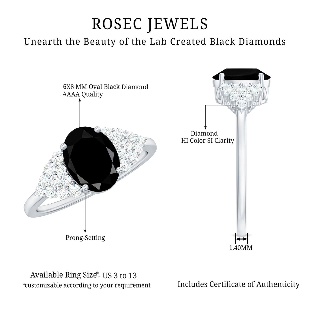Created Black Diamond Oval Engagement Ring with Diamond