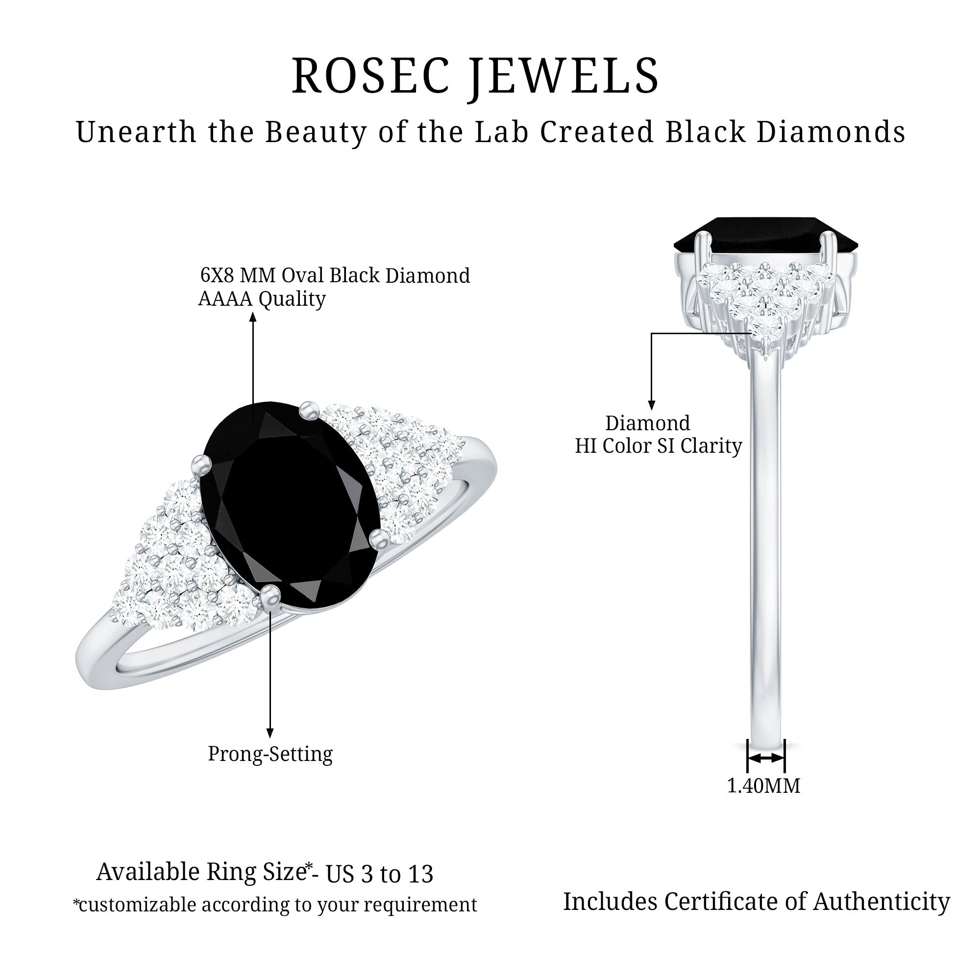 Created Black Diamond Oval Engagement Ring with Diamond