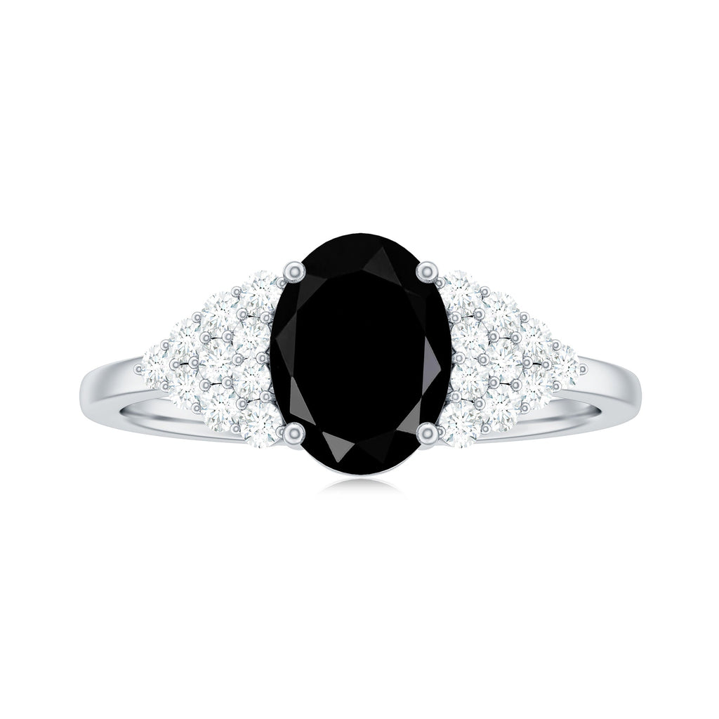 Created Black Diamond Oval Engagement Ring with Diamond