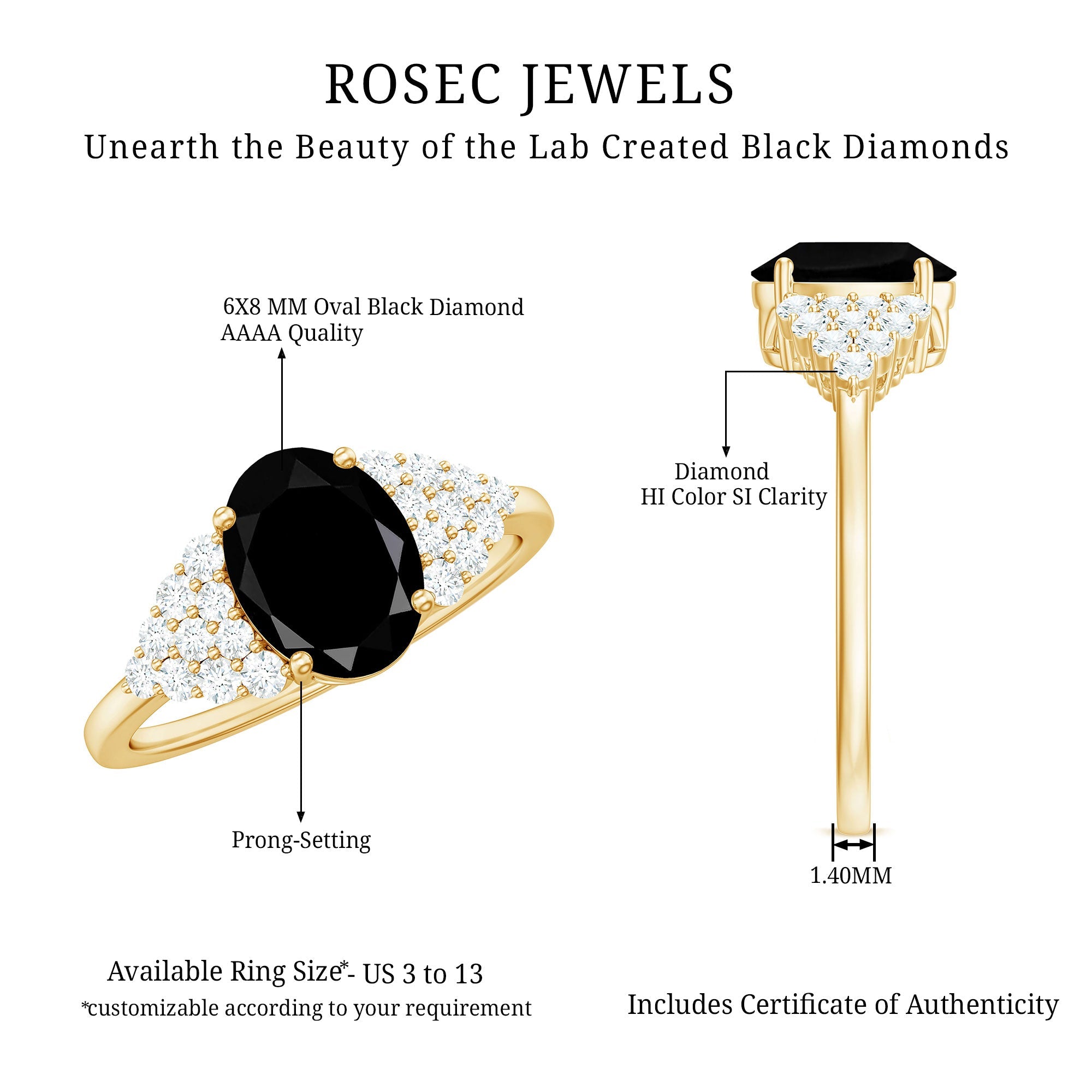 Created Black Diamond Oval Engagement Ring with Diamond