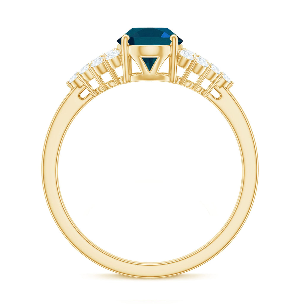 6X8mm Oval Cut London Blue Topaz Classic Engagement Ring with Diamond