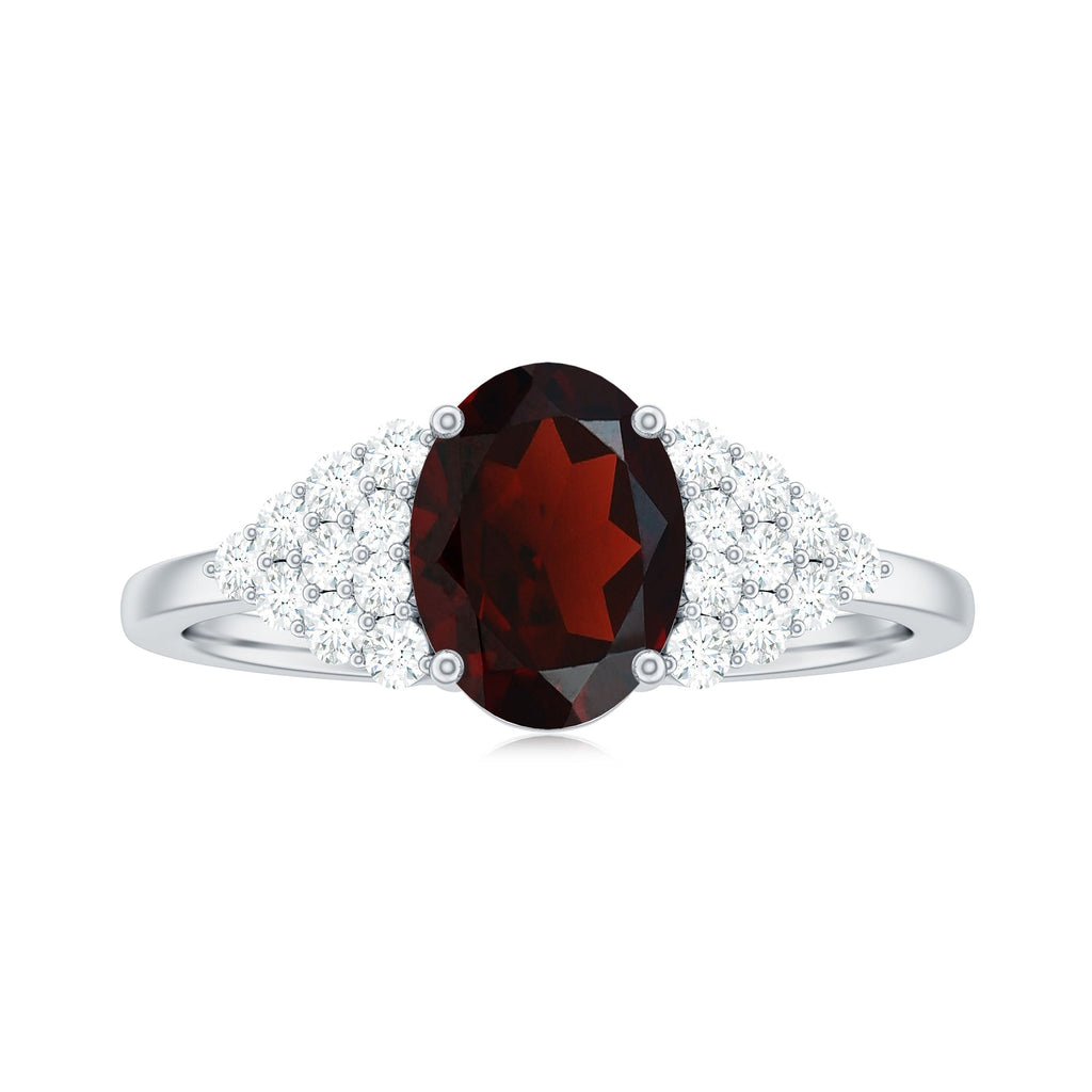 Certified Real 6X8mm Garnet Oval Engagement Ring with Diamond
