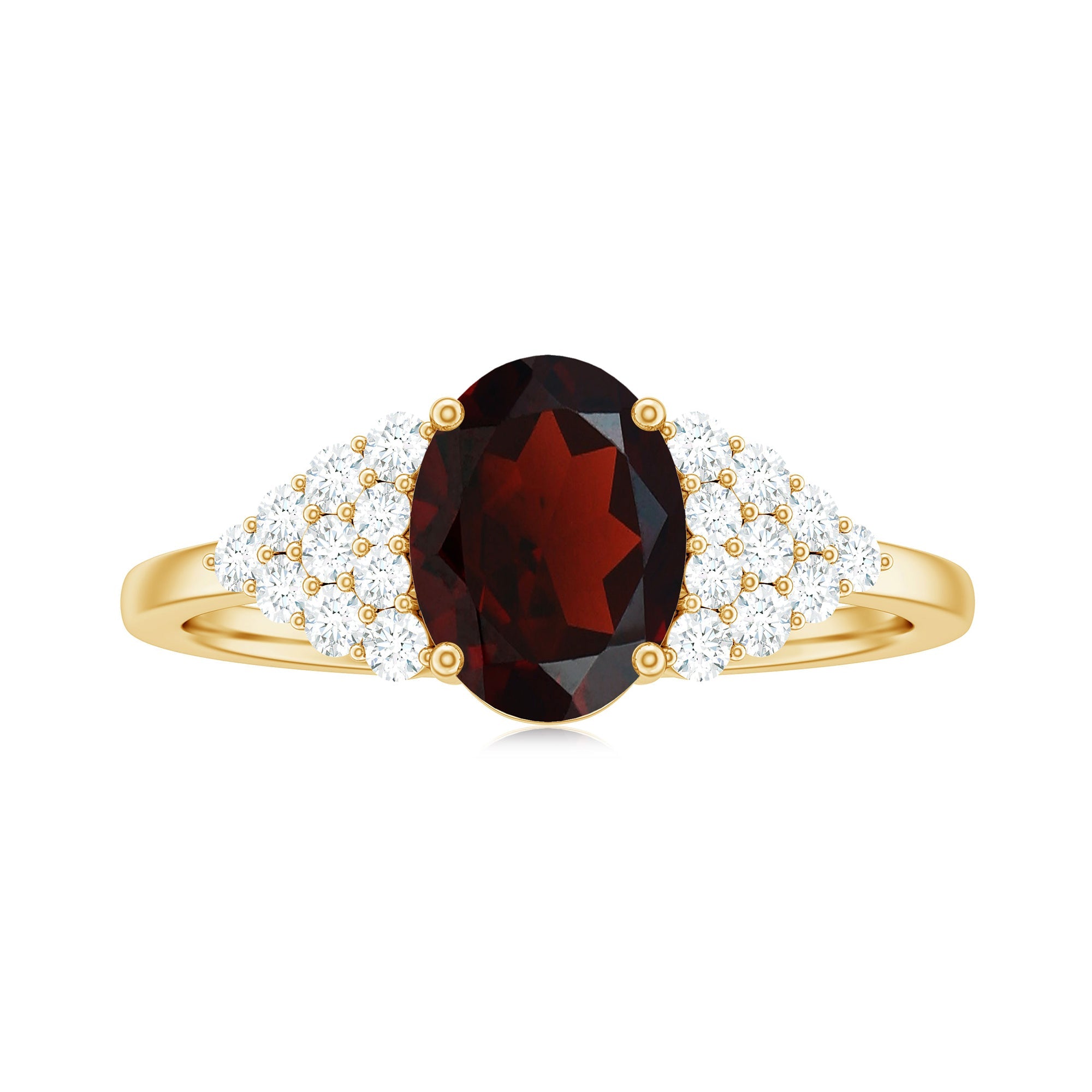 Certified Real 6X8mm Garnet Oval Engagement Ring with Diamond