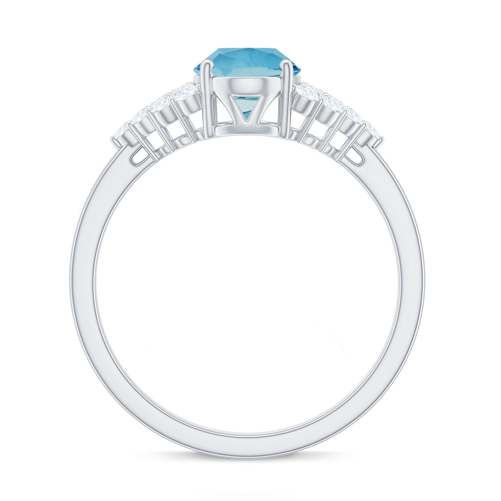 Solitaire Aquamarine Oval Engagement Ring with Diamond