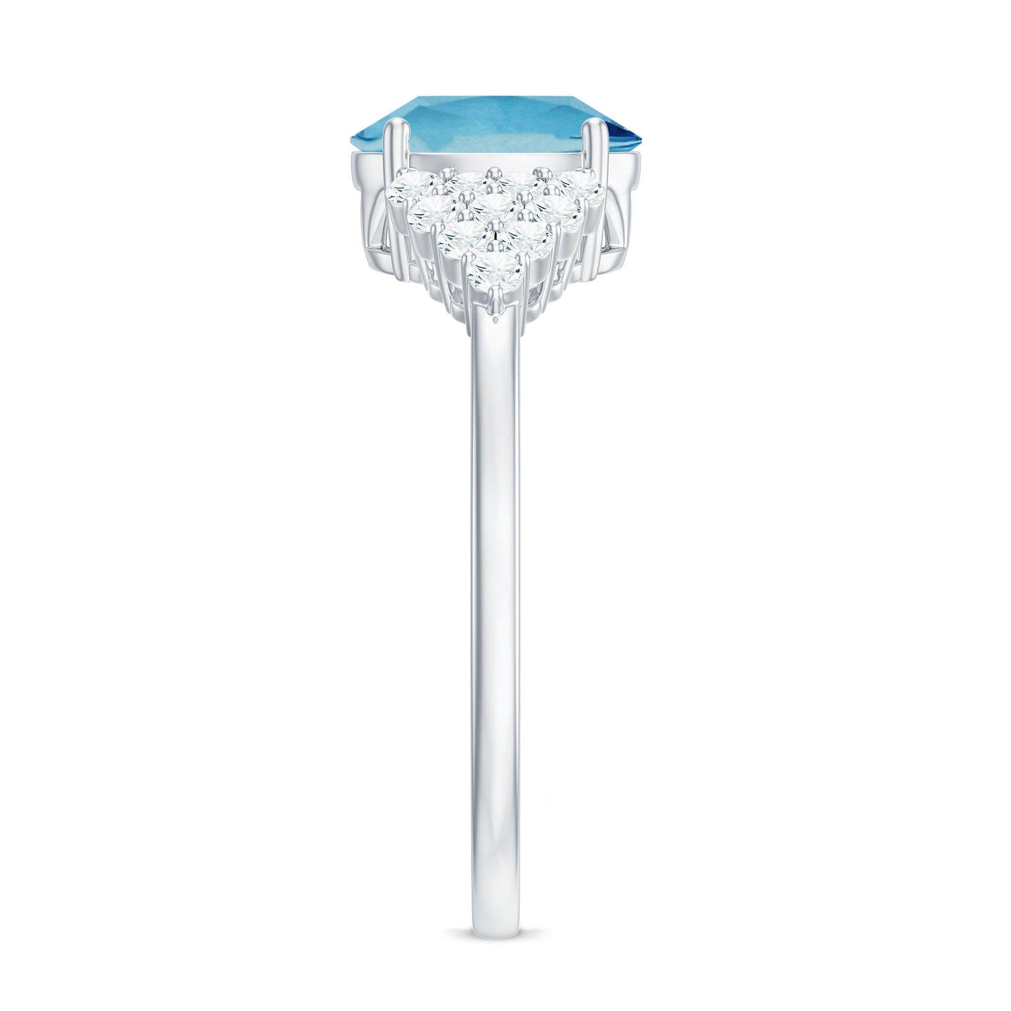 Solitaire Aquamarine Oval Engagement Ring with Diamond