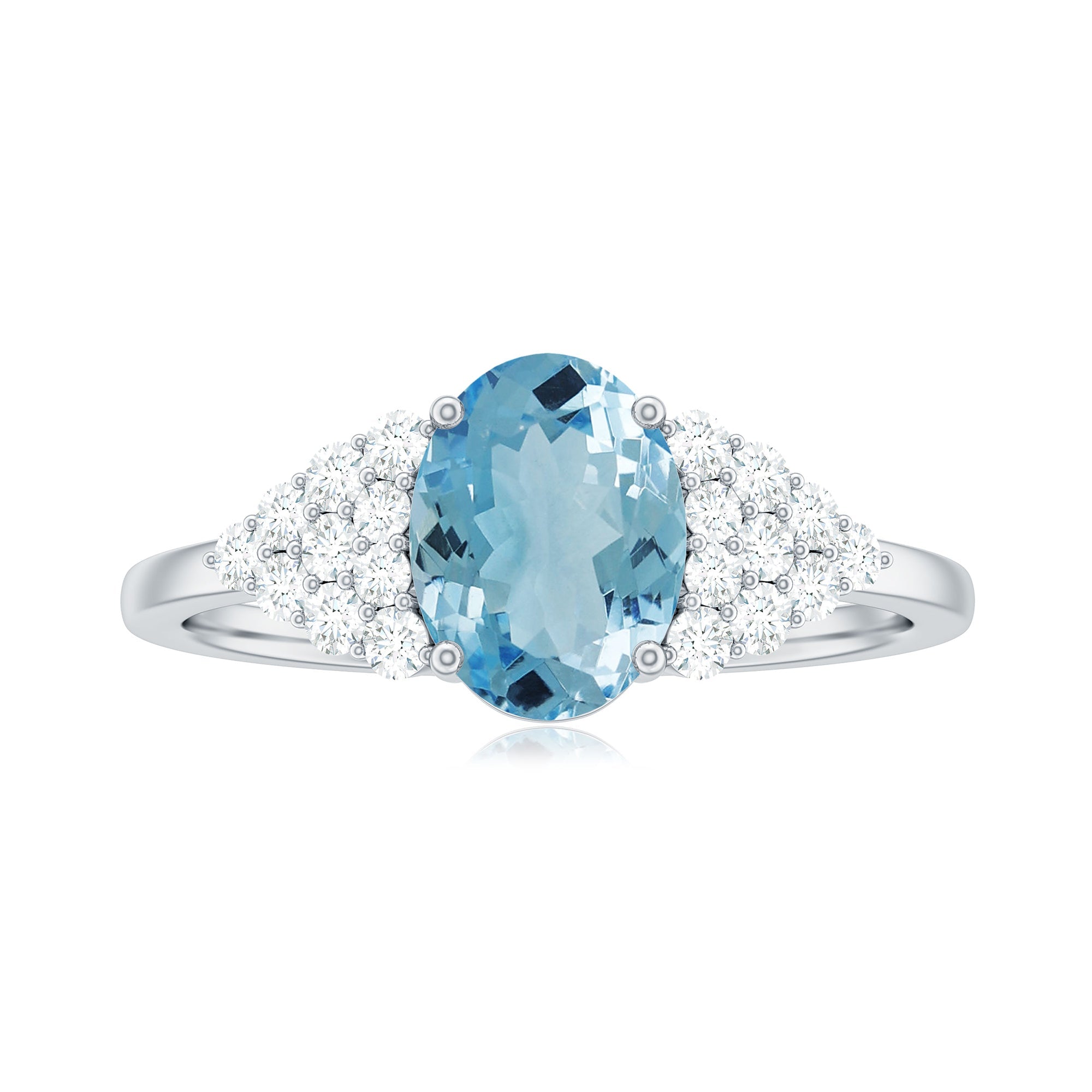 Solitaire Aquamarine Oval Engagement Ring with Diamond