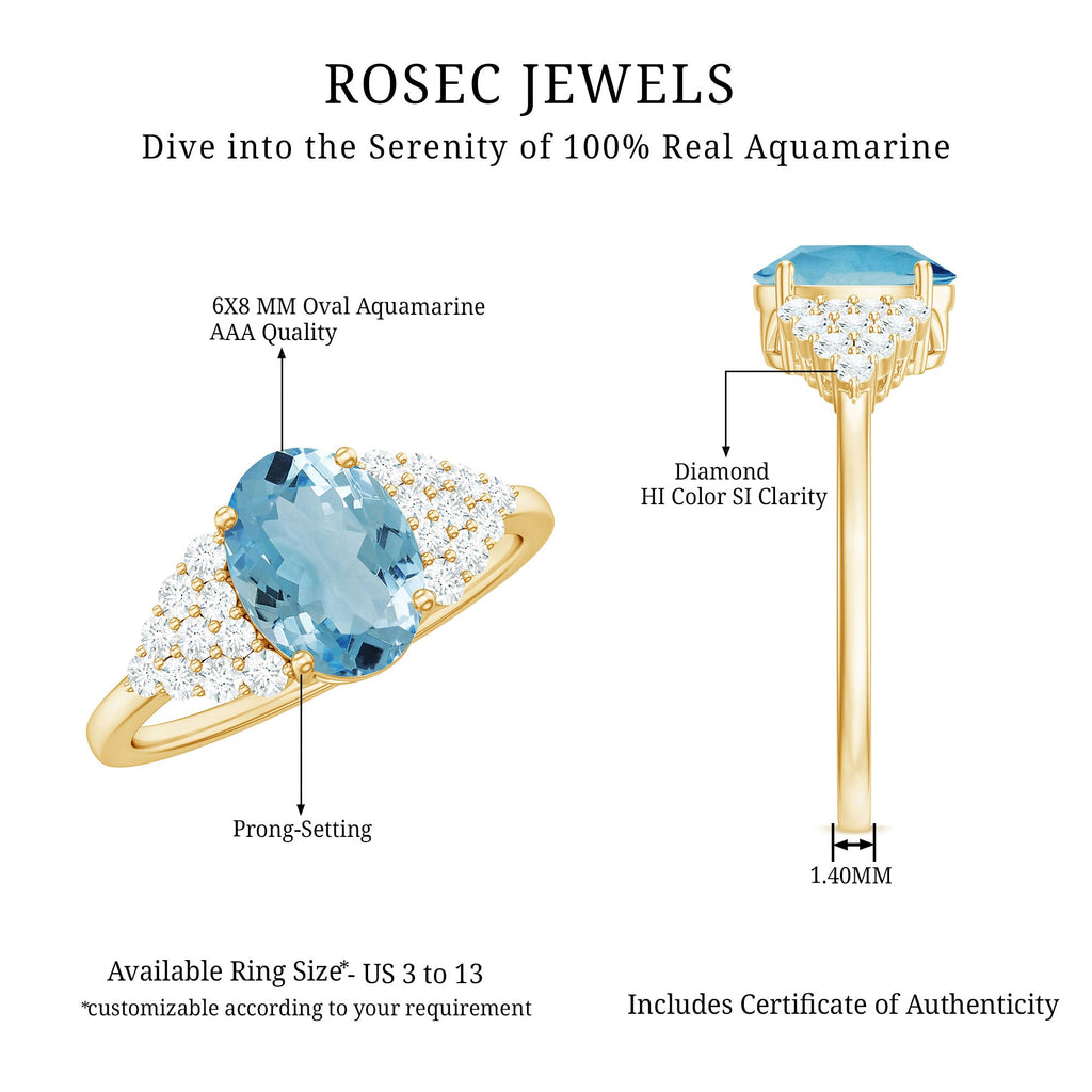 Solitaire Aquamarine Oval Engagement Ring with Diamond