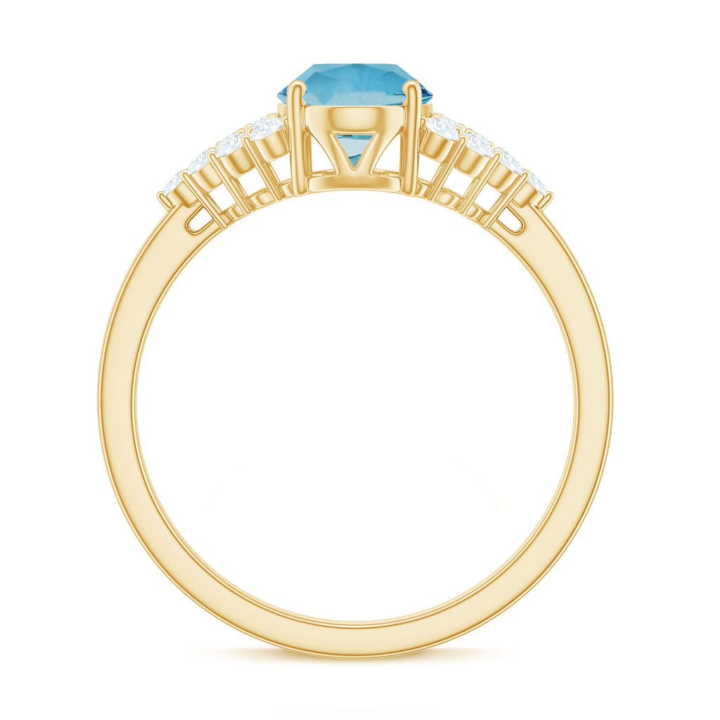 Solitaire Aquamarine Oval Engagement Ring with Diamond