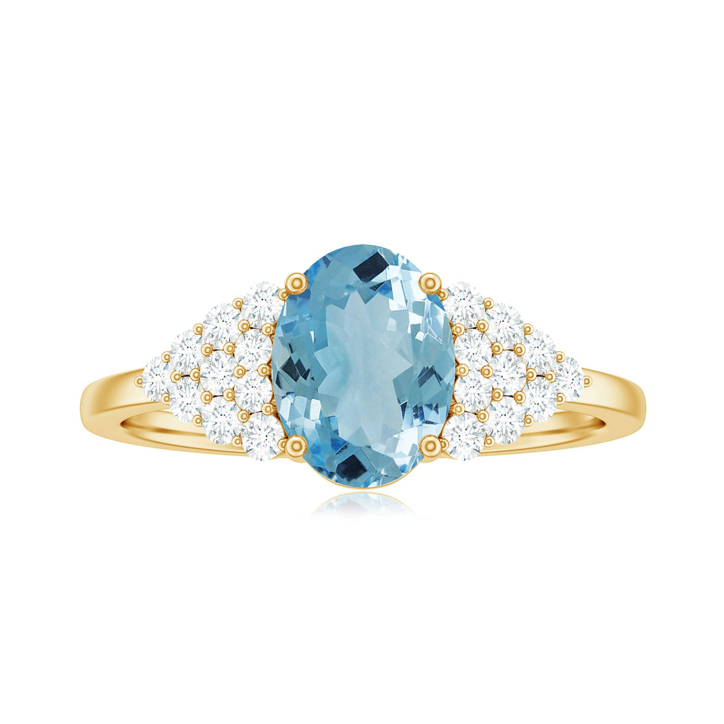 Solitaire Aquamarine Oval Engagement Ring with Diamond