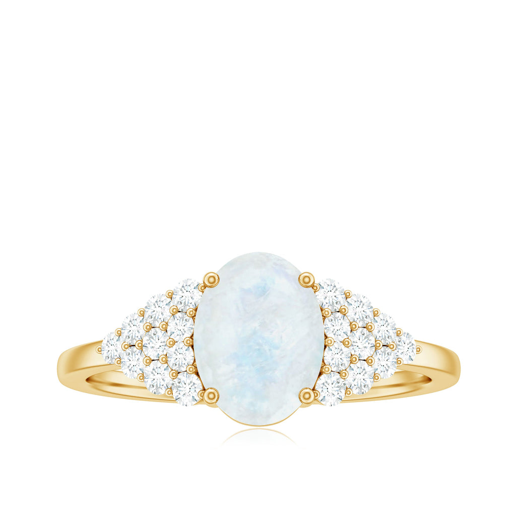 1 CT Oval Cut Moonstone Solitaire Ring with Diamond Accent