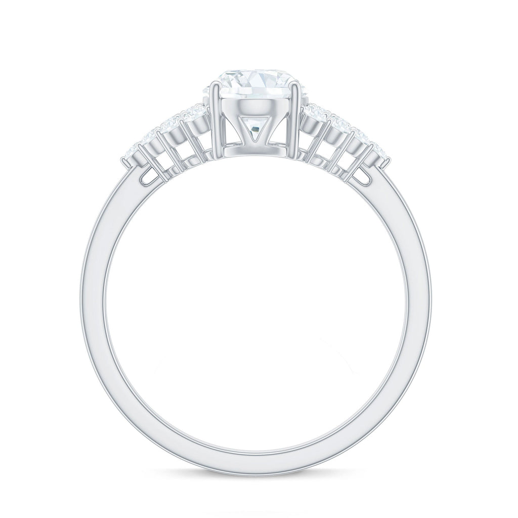 6X8 MM Oval Moissanite Engagement Ring with Cluster Side Stones