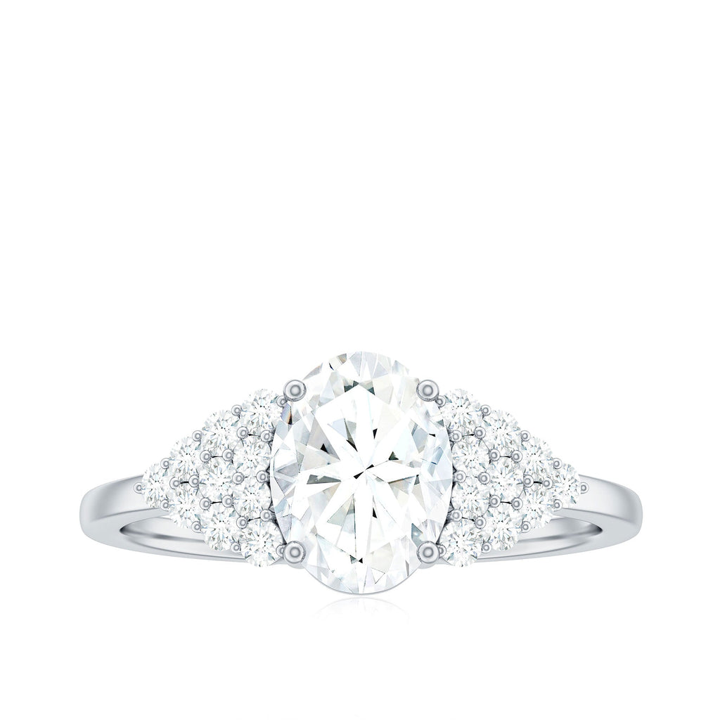 6X8 MM Oval Moissanite Engagement Ring with Cluster Side Stones