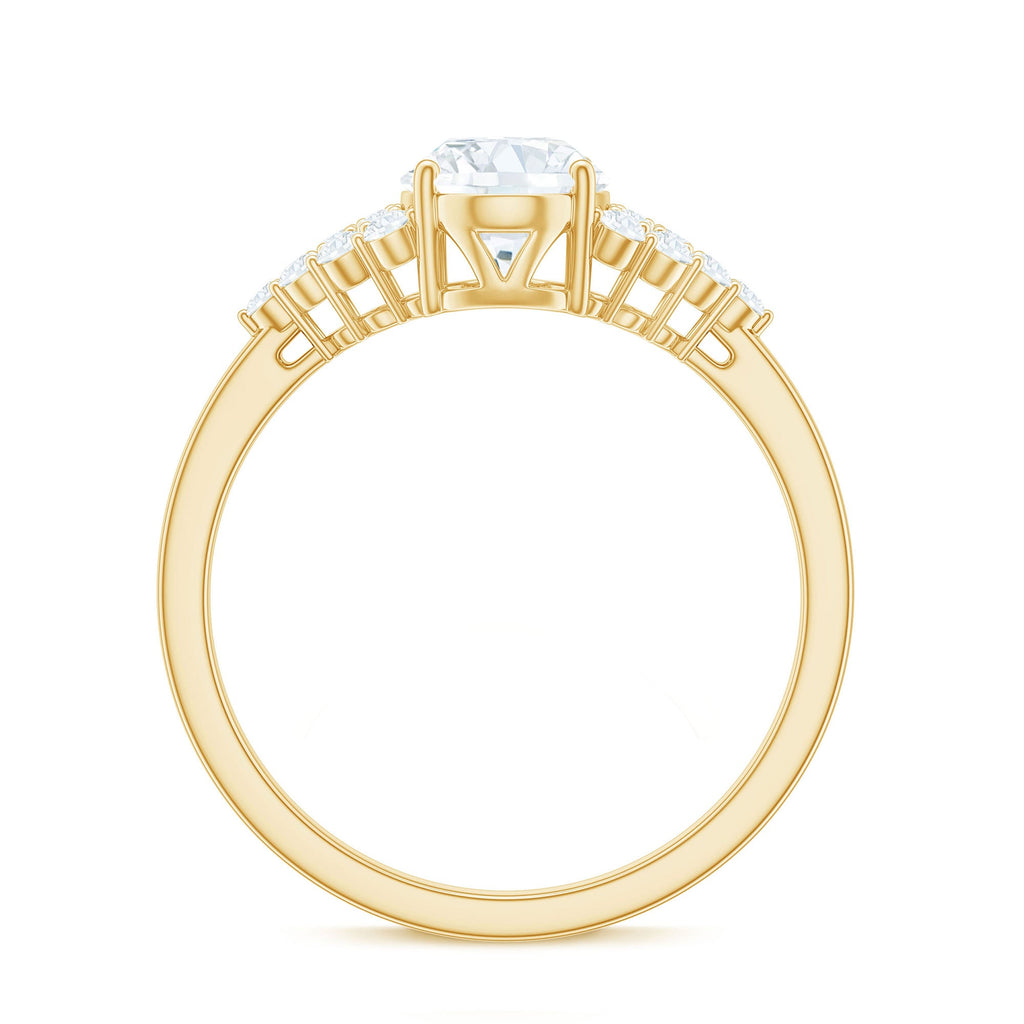 6X8 MM Oval Moissanite Engagement Ring with Cluster Side Stones