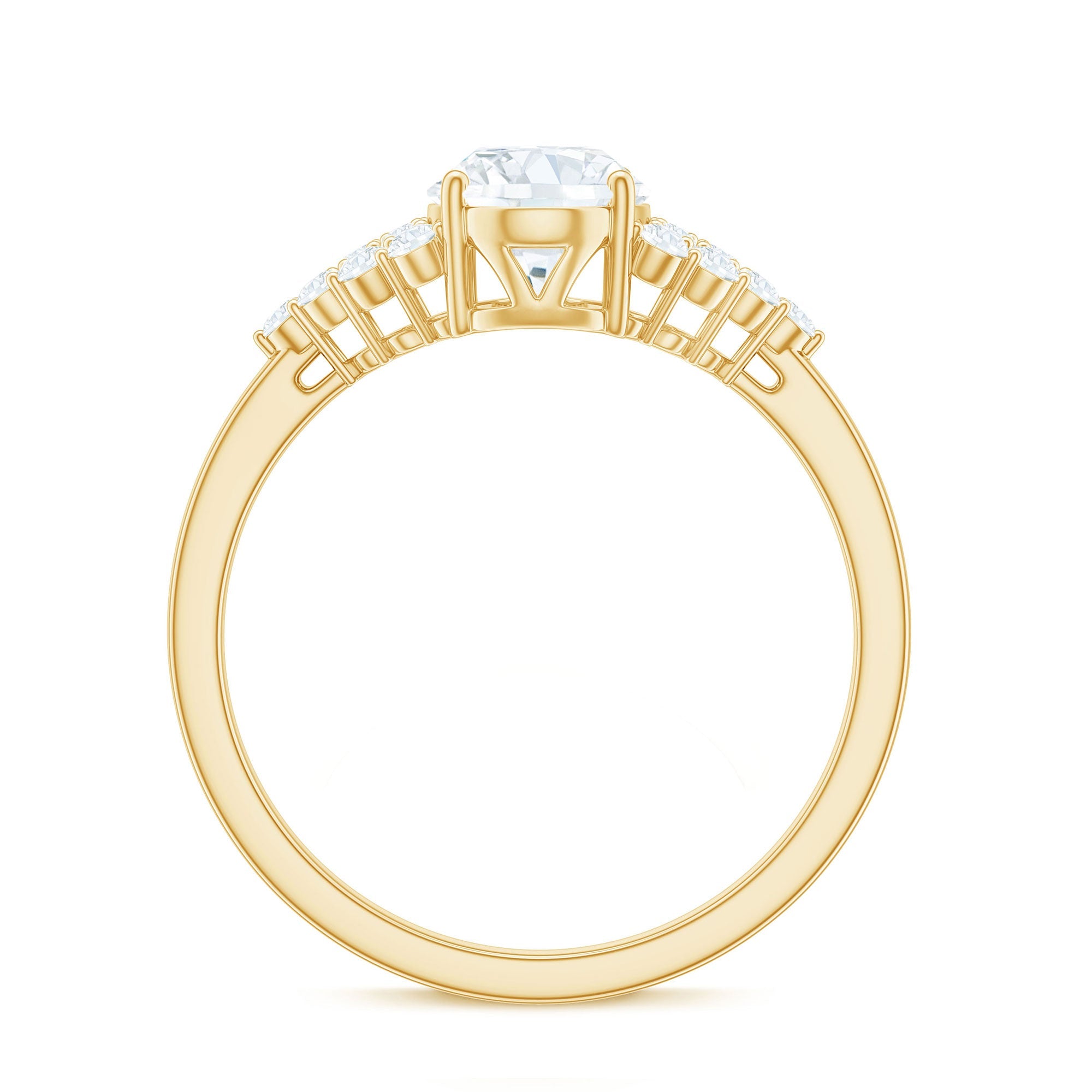 6X8 MM Oval Moissanite Engagement Ring with Cluster Side Stones