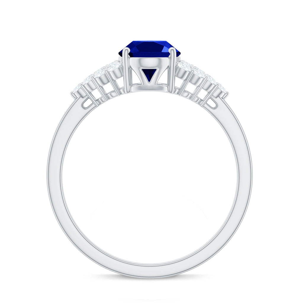 Certified 1.5 Carat Lab Grown Blue Sapphire Oval Engagement Ring with Diamond Side Stones