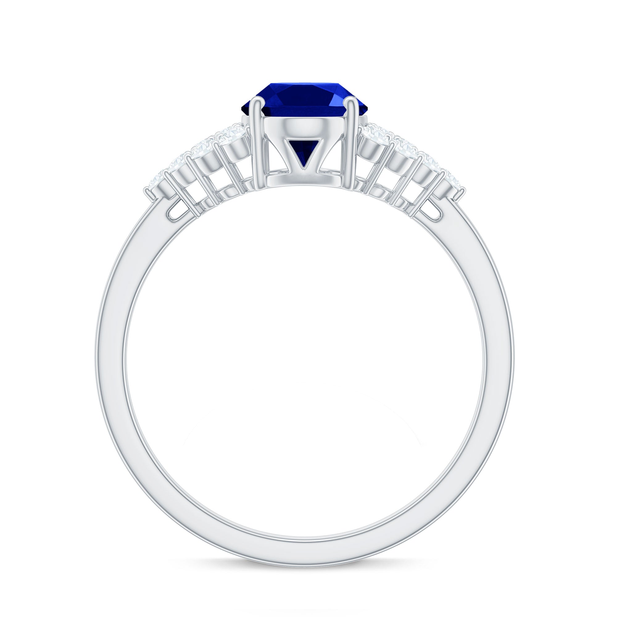 Certified 1.5 Carat Lab Grown Blue Sapphire Oval Engagement Ring with Diamond Side Stones
