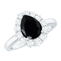 Certified Real 7X10mm Black Spinel Teardrop Engagement Ring with Moissanite Halo