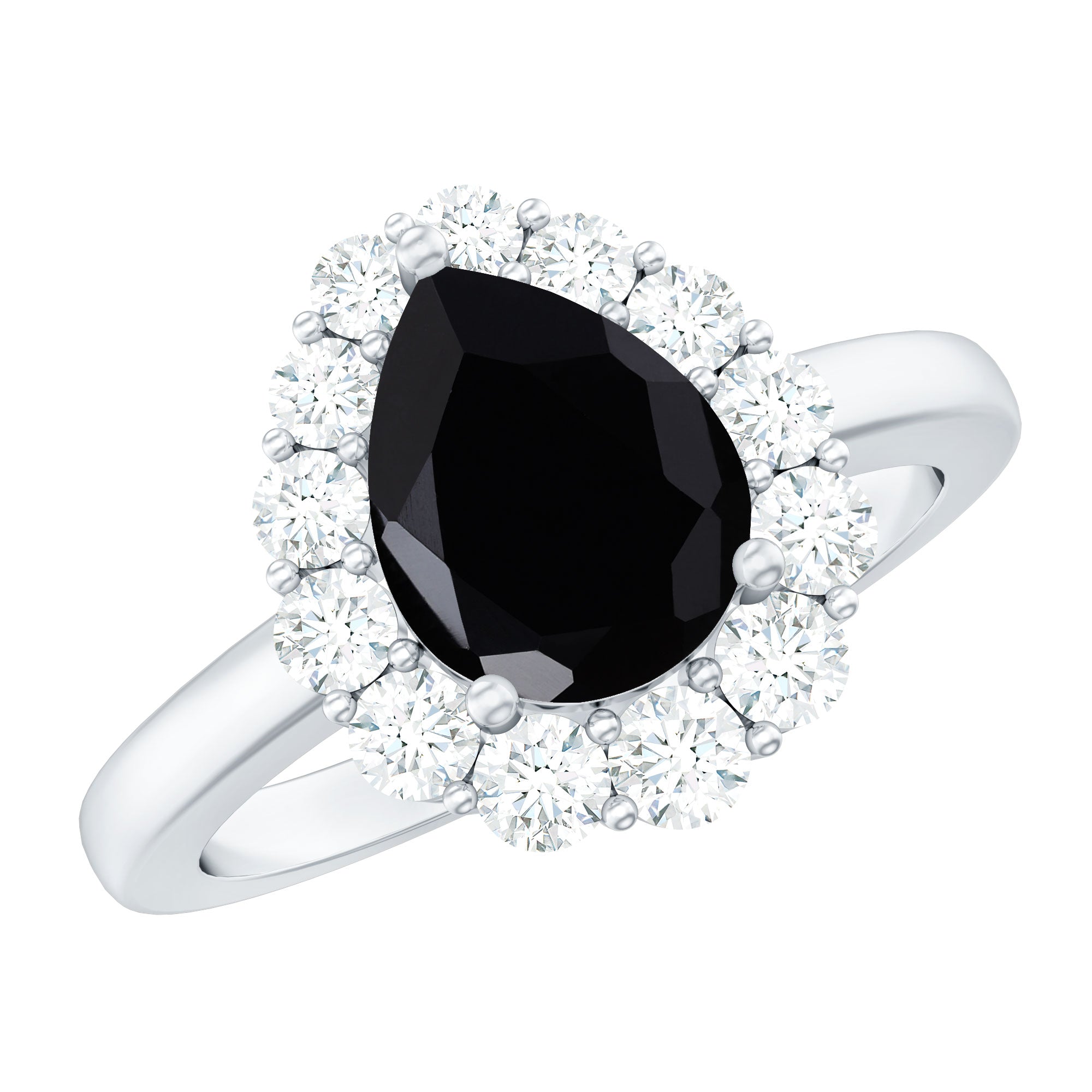 Certified Real 7X10mm Black Spinel Teardrop Engagement Ring with Moissanite Halo