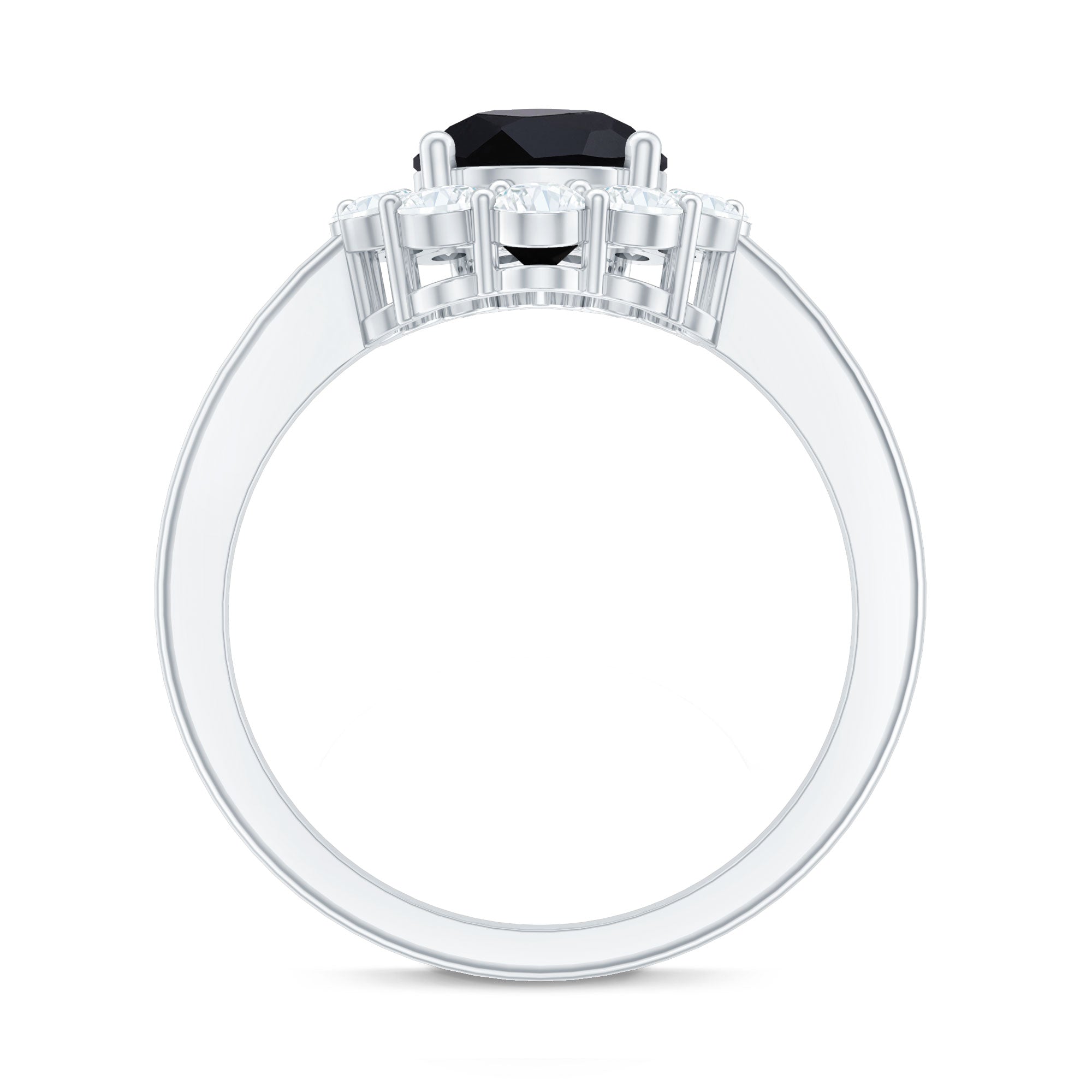 Certified Real 7X10mm Black Spinel Teardrop Engagement Ring with Moissanite Halo