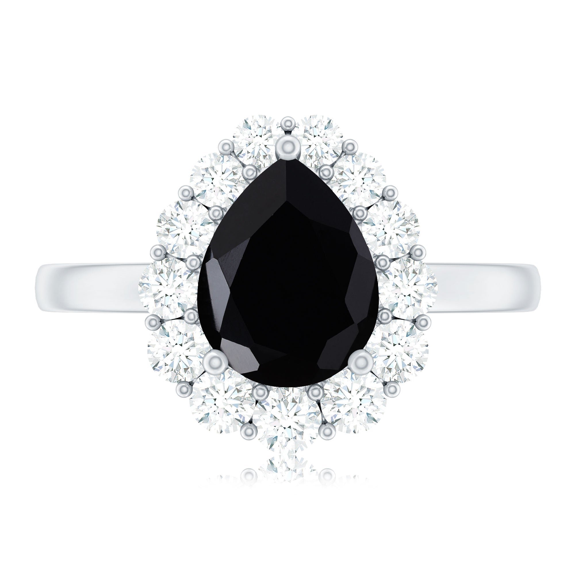 Certified Real 7X10mm Black Spinel Teardrop Engagement Ring with Moissanite Halo