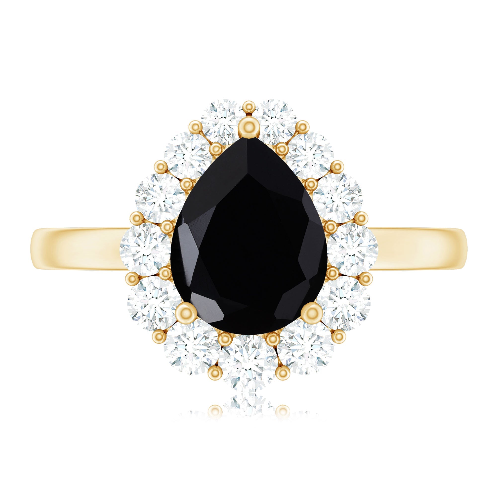 Certified Real 7X10mm Black Spinel Teardrop Engagement Ring with Moissanite Halo