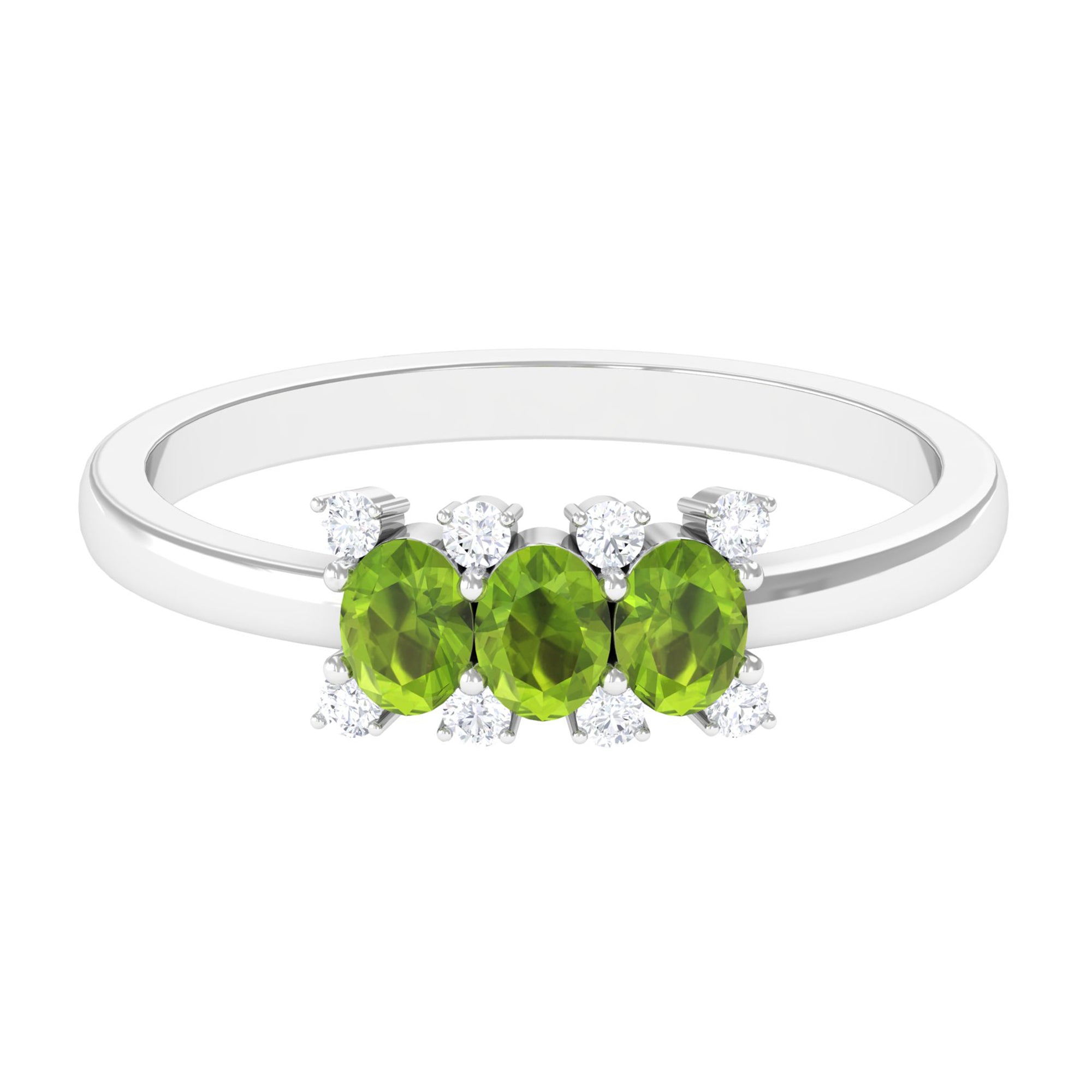 3/4 CT Oval Cut Peridot Three Stone Ring with Diamond Stones