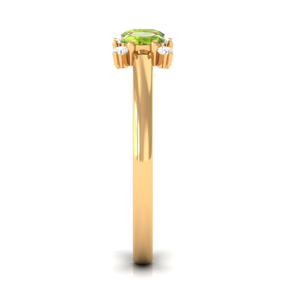 3/4 CT Oval Cut Peridot Three Stone Ring with Diamond Stones