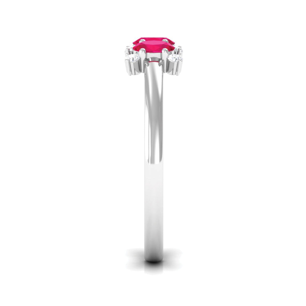 Oval Ruby Three Stone Promise Ring with Diamond