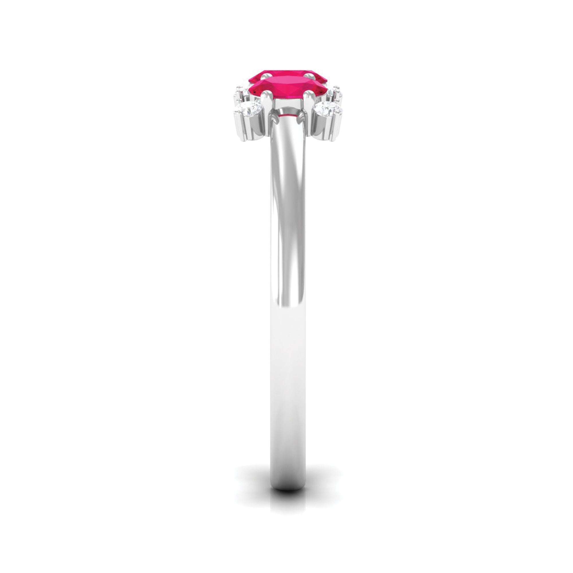 Oval Ruby Three Stone Promise Ring with Diamond