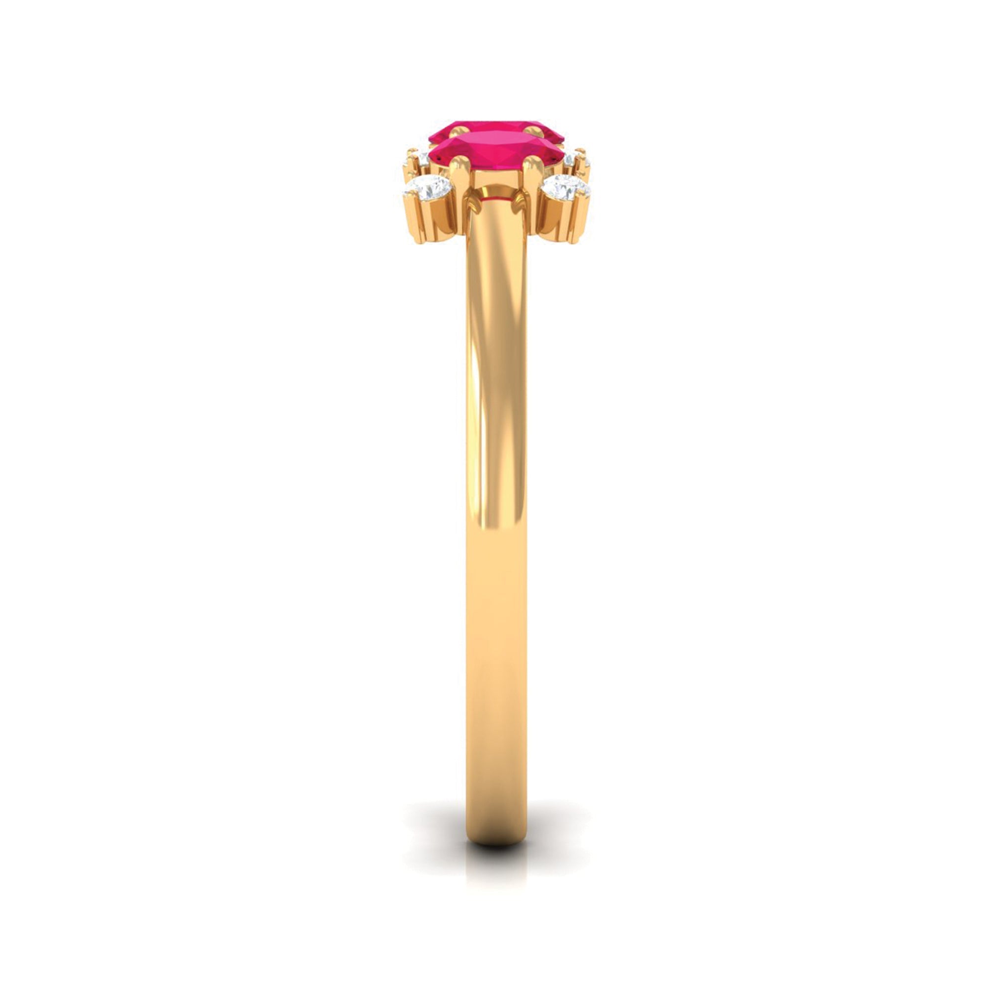 Oval Ruby Three Stone Promise Ring with Diamond