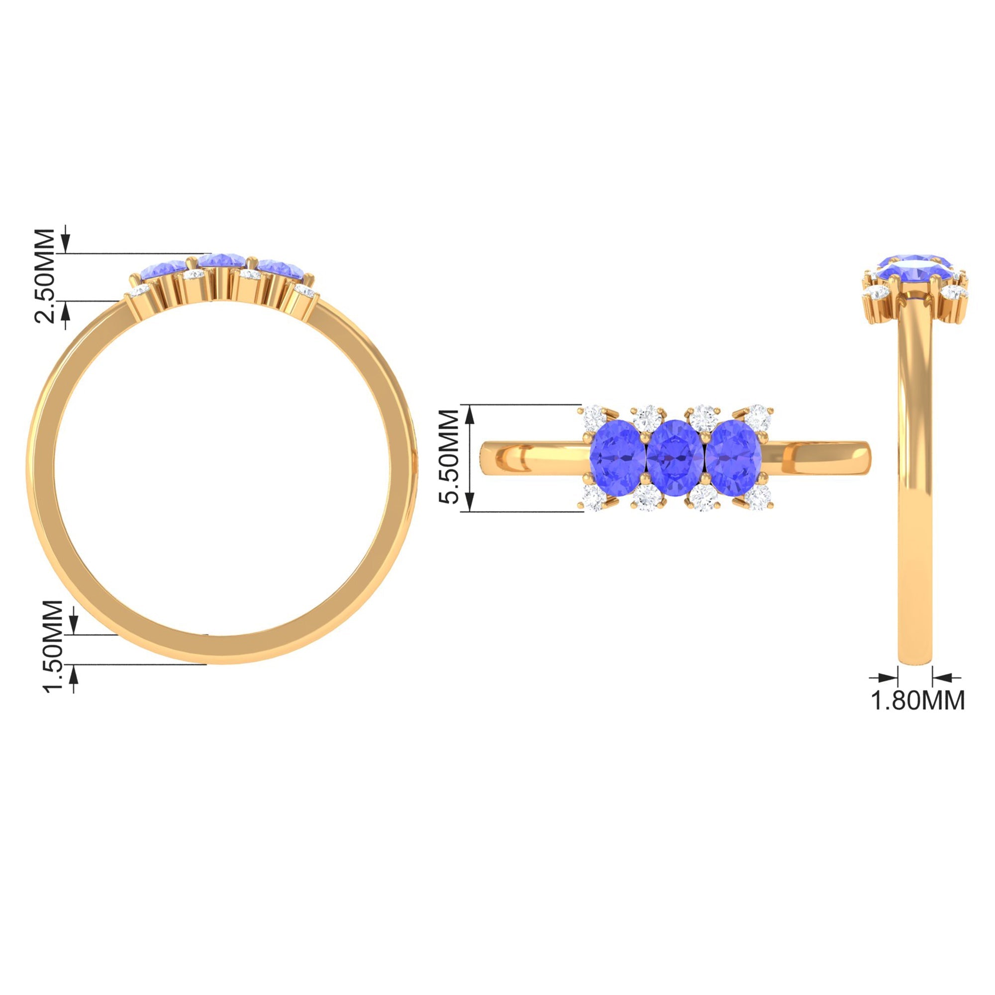 Oval Cut Tanzanite Three Stone Ring with Diamond