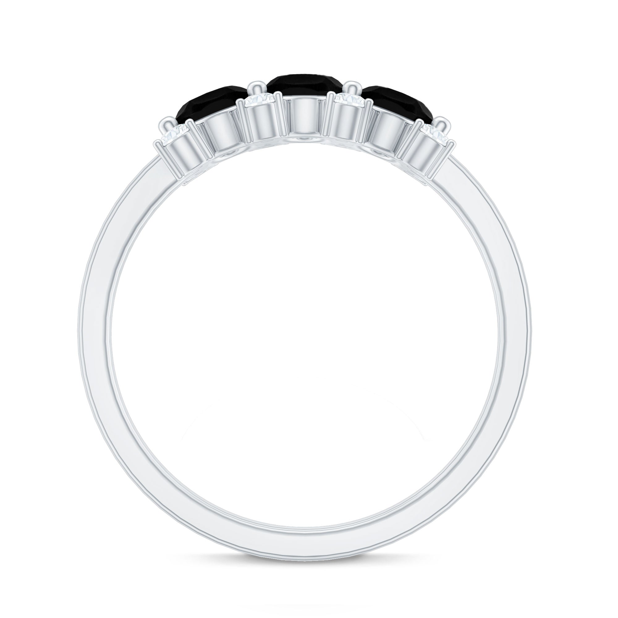 Natural Oval Black Spinel 3 Stone Engagement Ring with Diamond