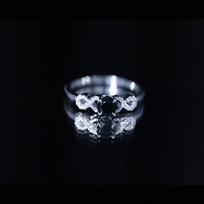 Round Shape Created Black Diamond and Diamond Infinity Engagement Ring
