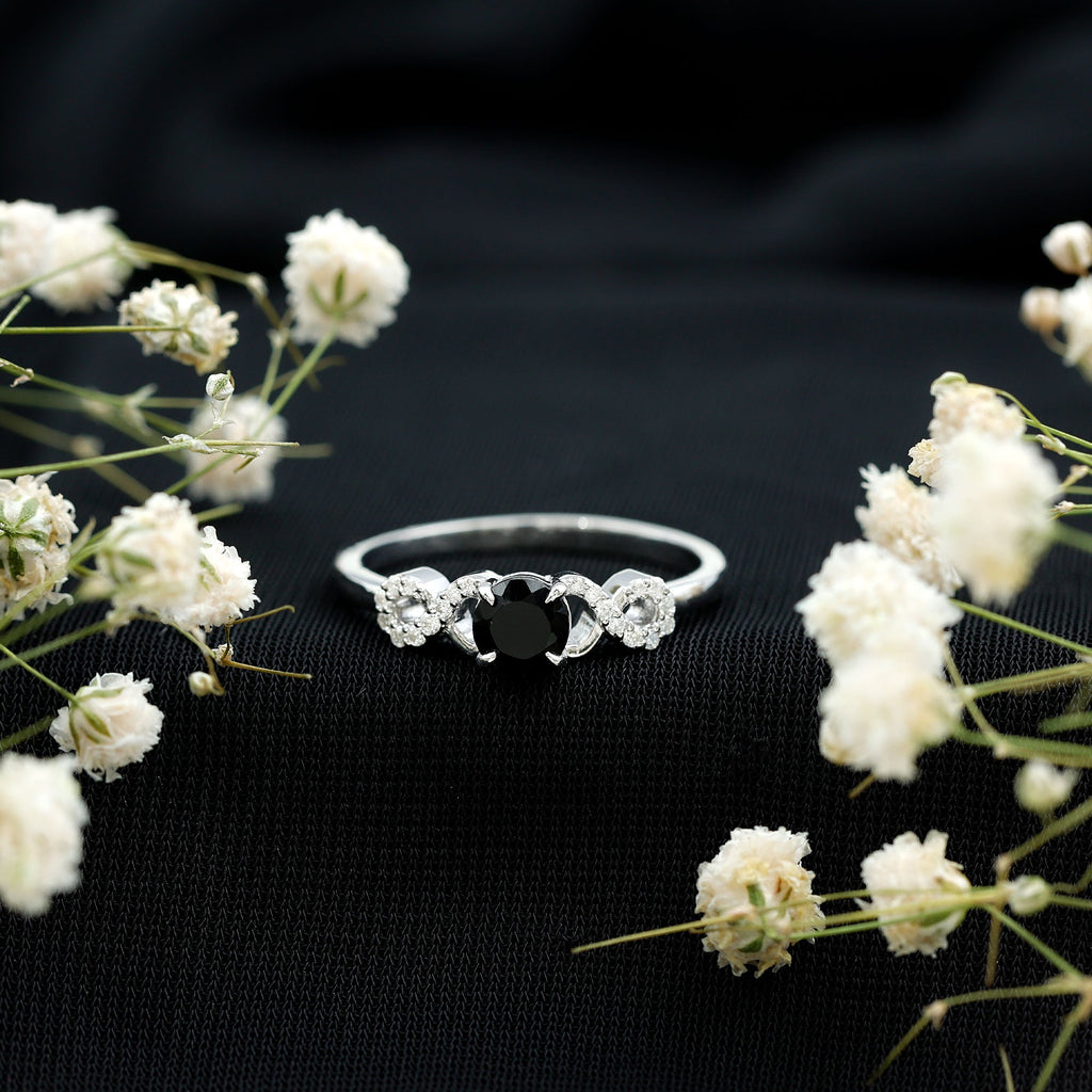 Round Shape Created Black Diamond and Diamond Infinity Engagement Ring