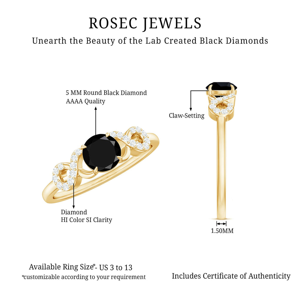 Round Shape Created Black Diamond and Diamond Infinity Engagement Ring
