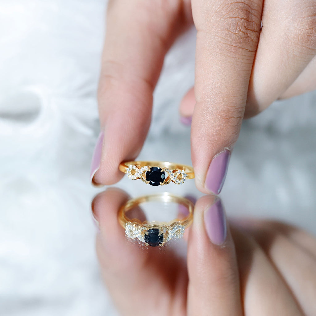 Round Shape Created Black Diamond and Diamond Infinity Engagement Ring