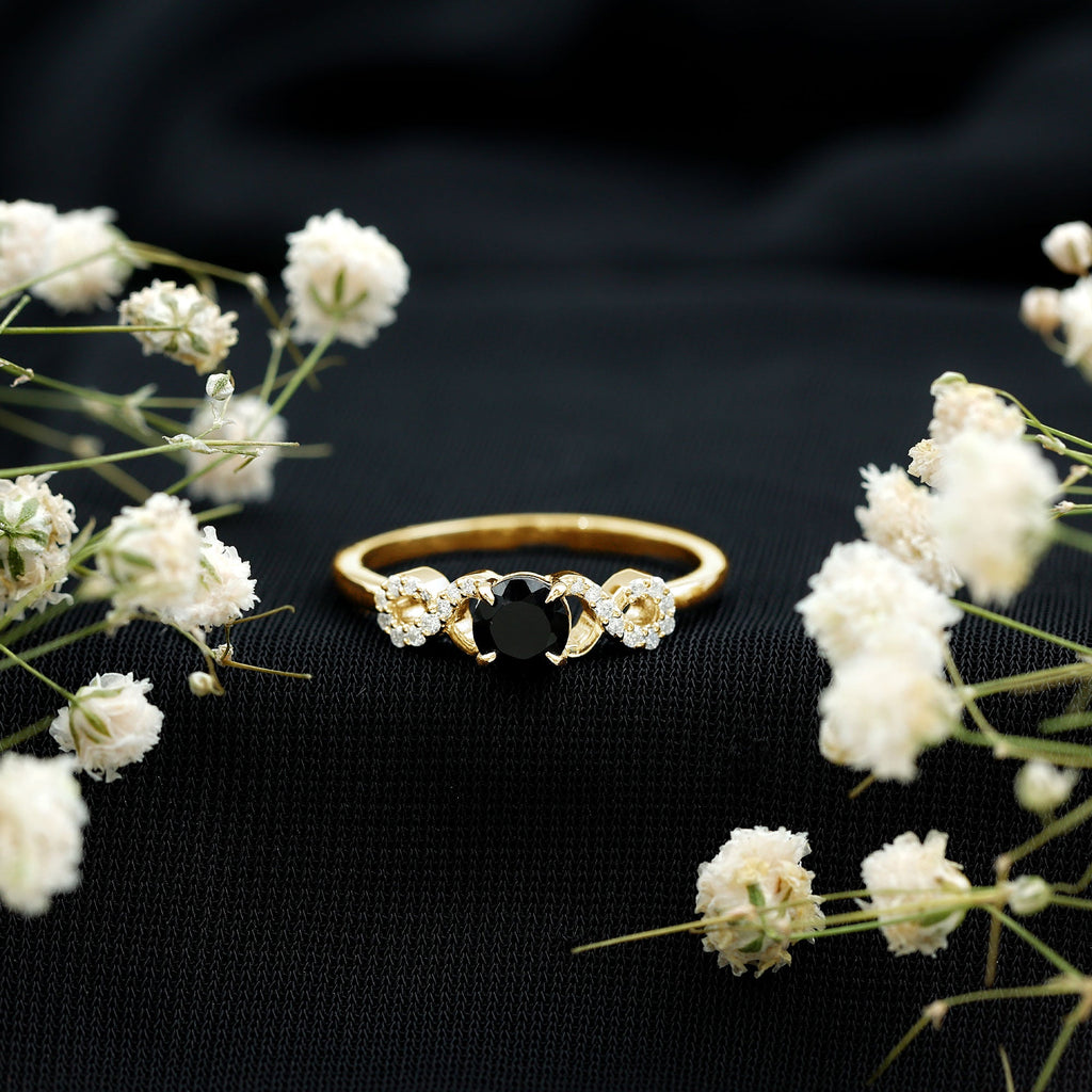 Round Shape Created Black Diamond and Diamond Infinity Engagement Ring