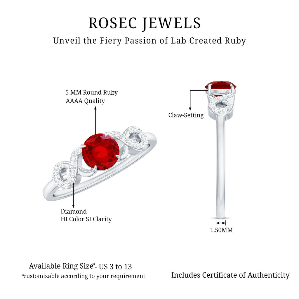 Round Shape Lab Grown Ruby Solitaire Infinity Ring with Diamond