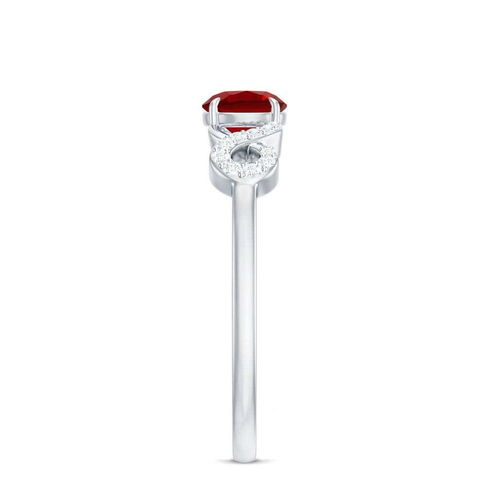 Round Shape Lab Grown Ruby Solitaire Infinity Ring with Diamond