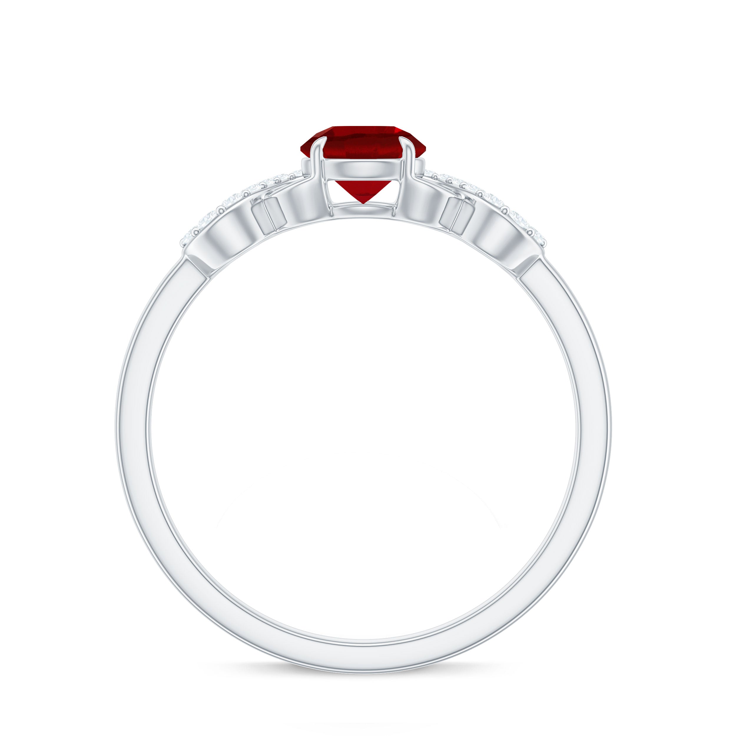 Round Shape Lab Grown Ruby Solitaire Infinity Ring with Diamond