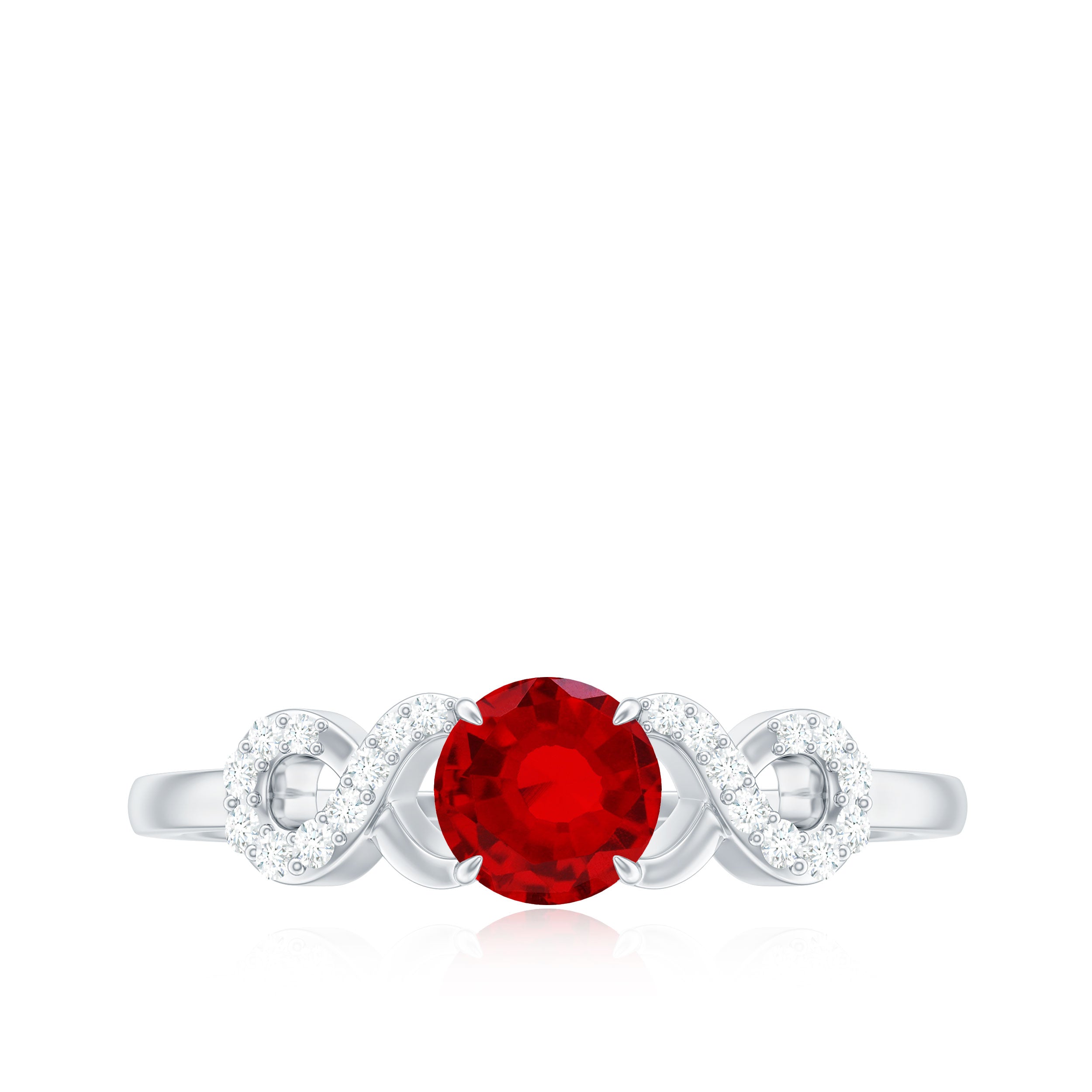 Round Shape Lab Grown Ruby Solitaire Infinity Ring with Diamond