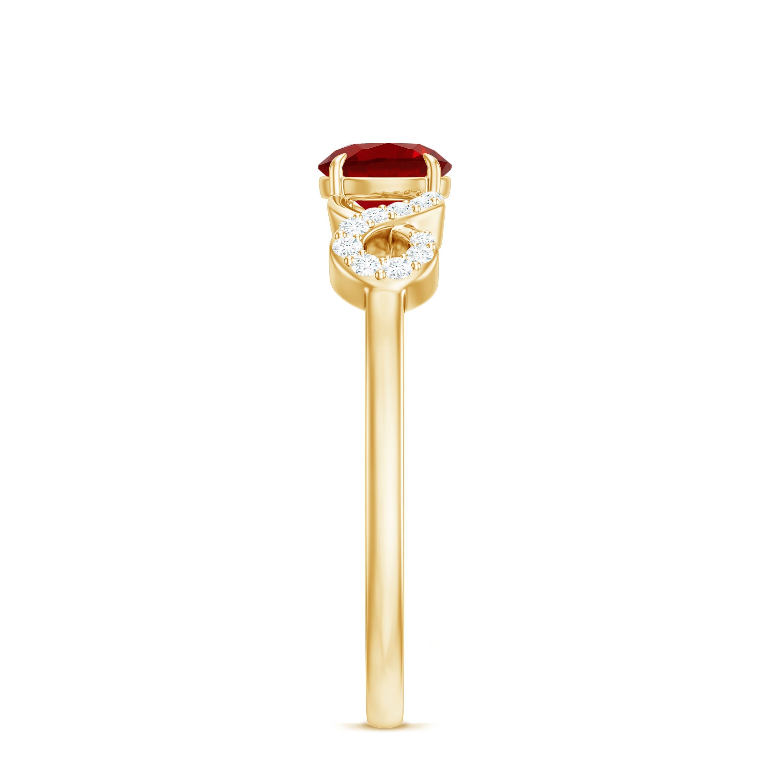 Round Shape Lab Grown Ruby Solitaire Infinity Ring with Diamond