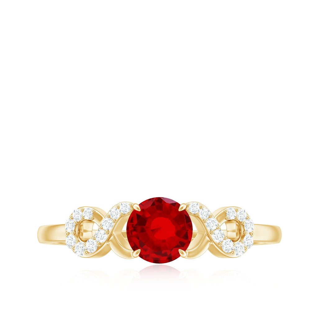 Round Shape Lab Grown Ruby Solitaire Infinity Ring with Diamond