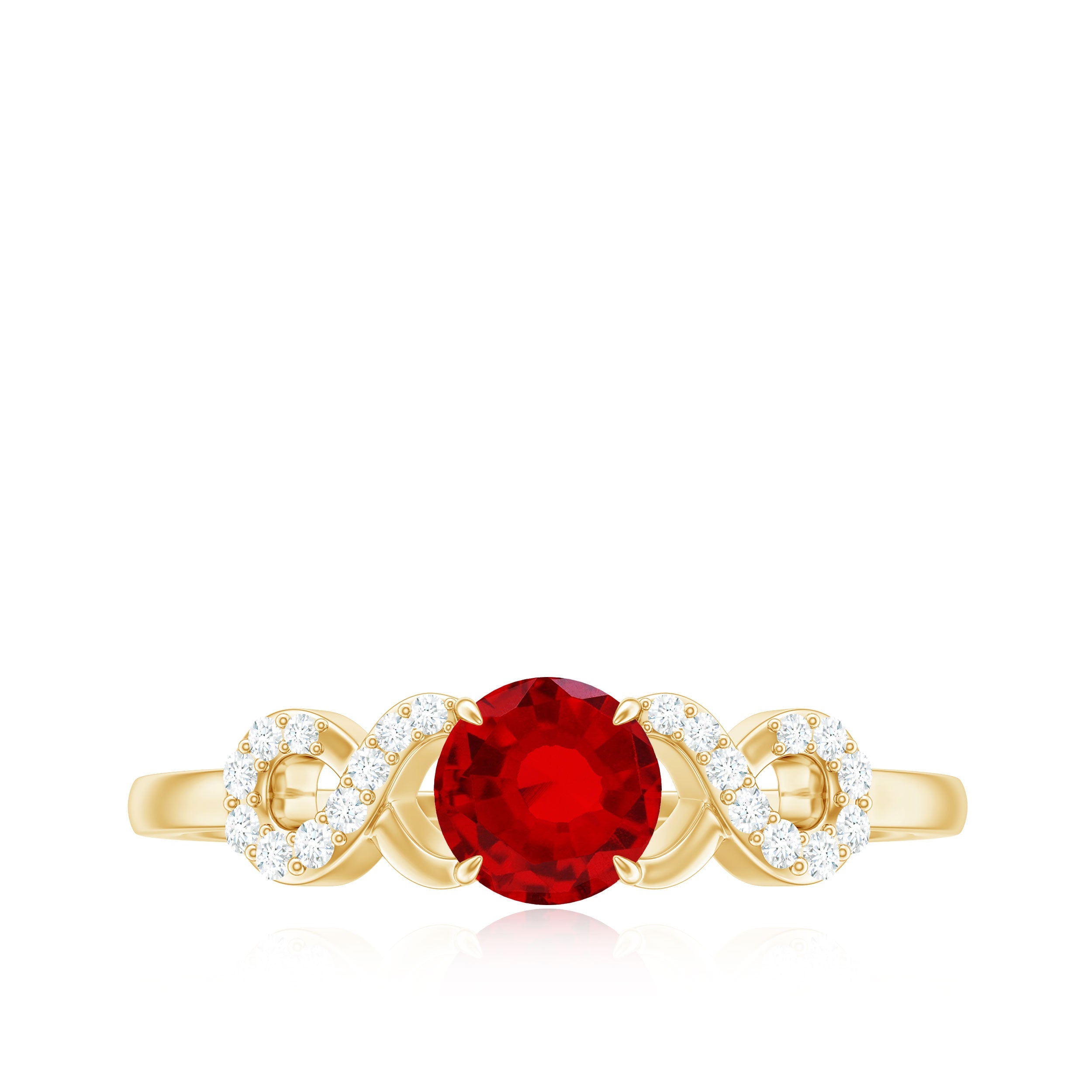 Round Shape Lab Grown Ruby Solitaire Infinity Ring with Diamond