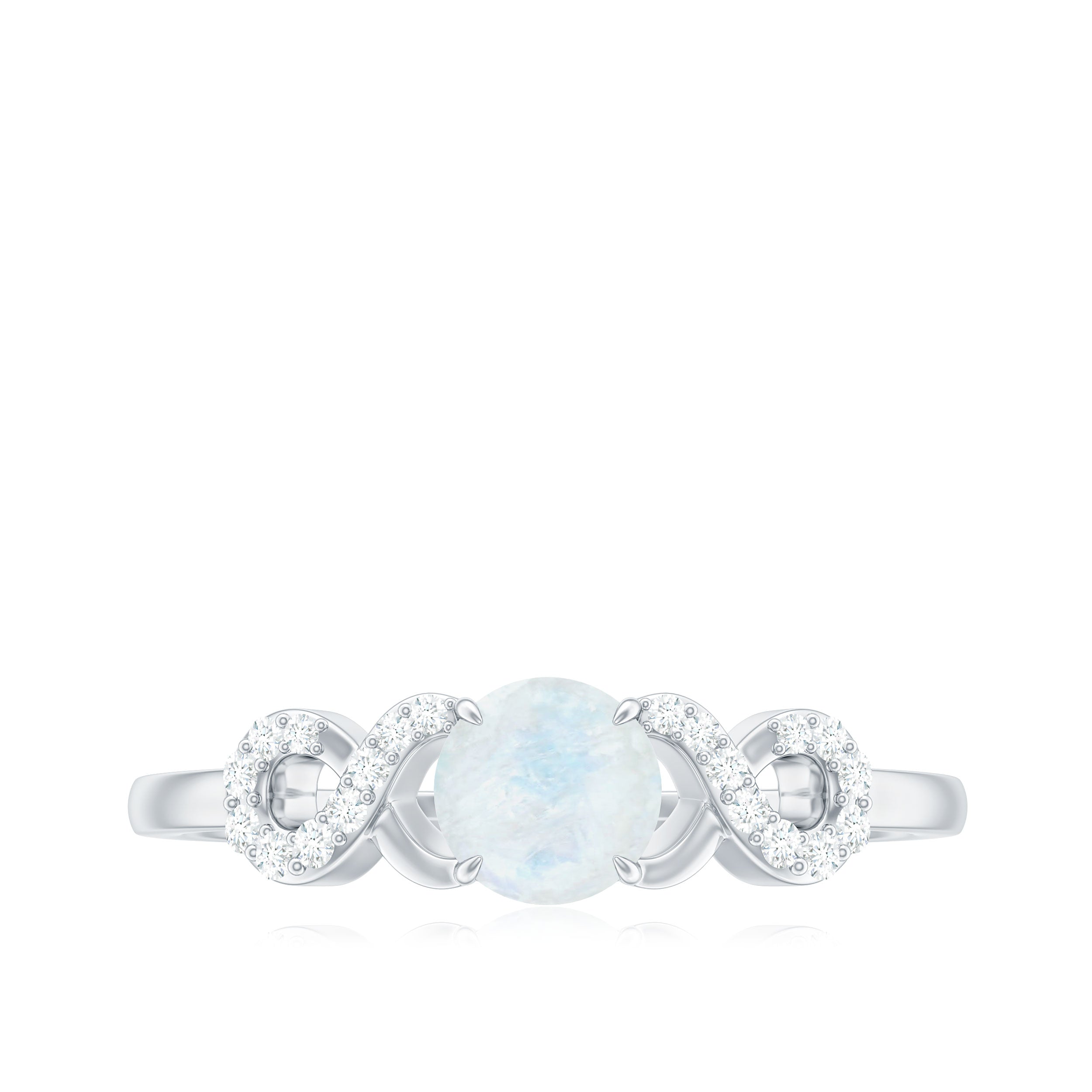 3/4 CT Natural Moonstone Solitaire Ring with Criss Cross Diamond